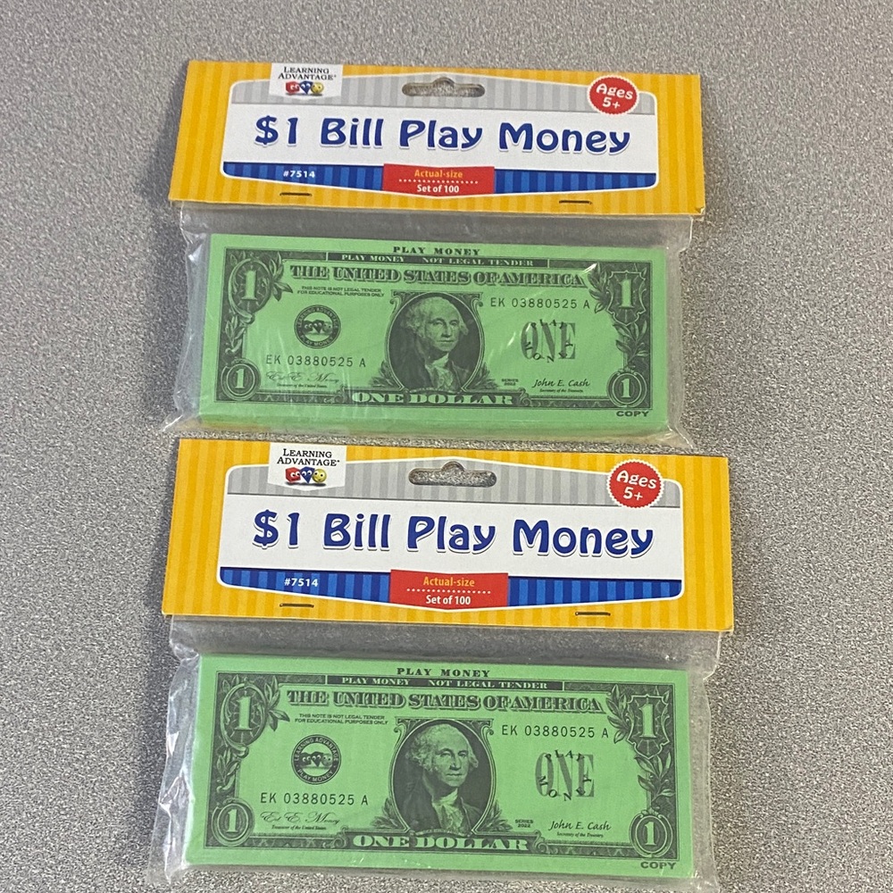 $1 Bill Play Money 2 Sets